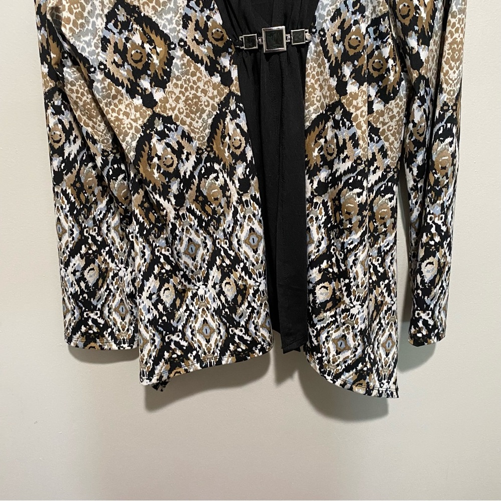 Notations Women's Black and Tan Patterned Long Sleeve Top Size PL‎ - Picture 3 of 13